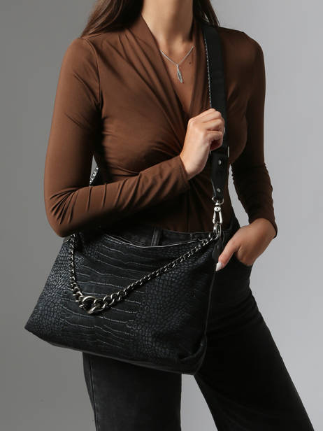 Cross Body Tas Vintage Leder Mila louise Zwart vintage 3822KRC ander zicht 1