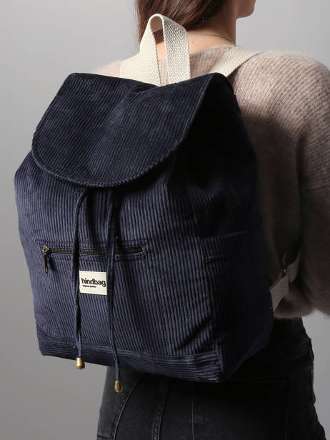 Rugzak Velours Ribfluweel Hindbag Blauw velours V ander zicht 1